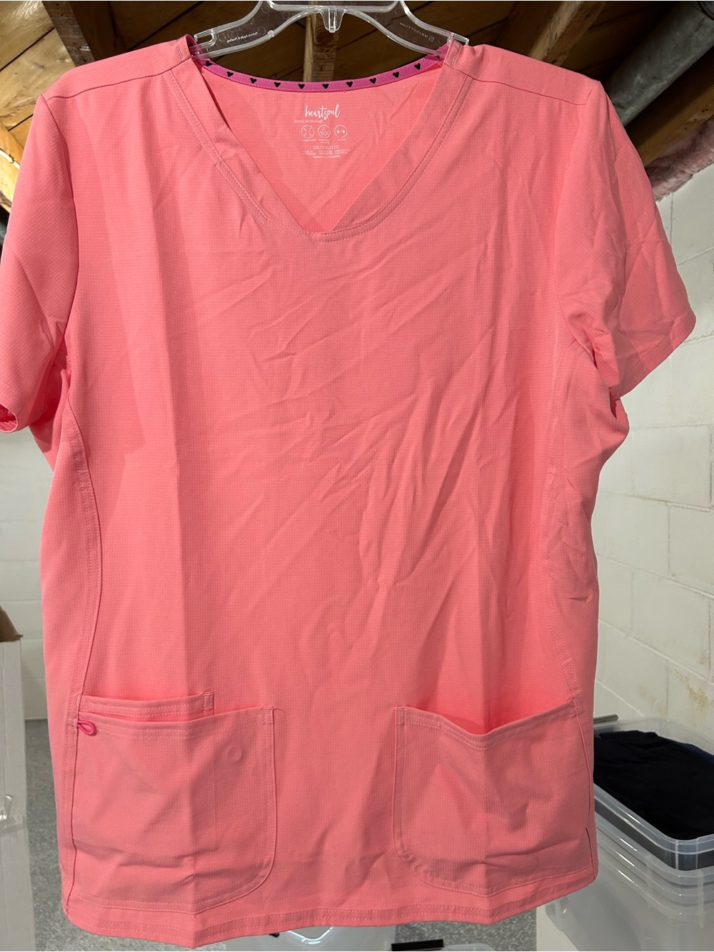 HeartSoul Womens V-Neck Utility Scrub Top - Coral Pink